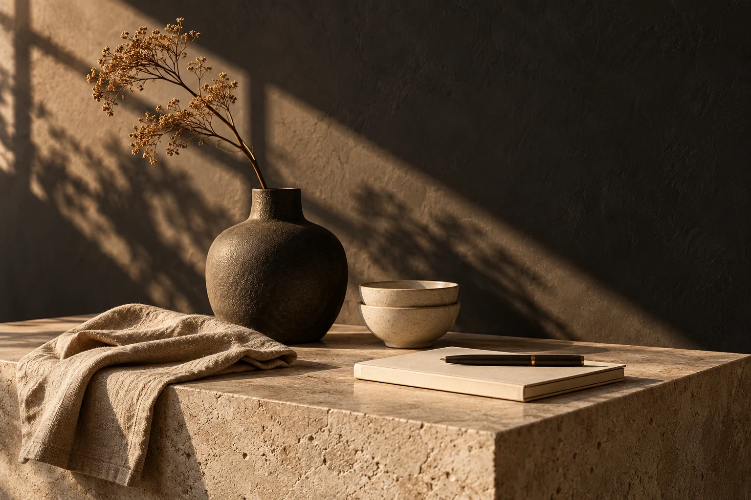 Editorial still life of unbranded everyday objects in warm light; illustrative, not products offered for sale